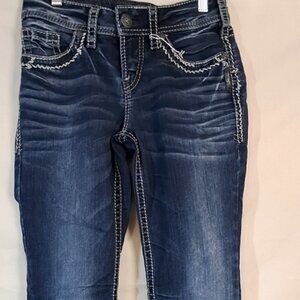 Silver Jeans Co. Suki Mid Boot Jeans W25 L31 Dark Indigo Wash Decorative Stitch